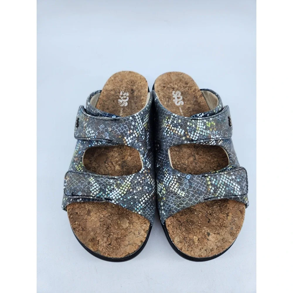 SAS Cozy Slide Sandals Womens 8 Multisnake Print Double Adjustable Strap Comfort
